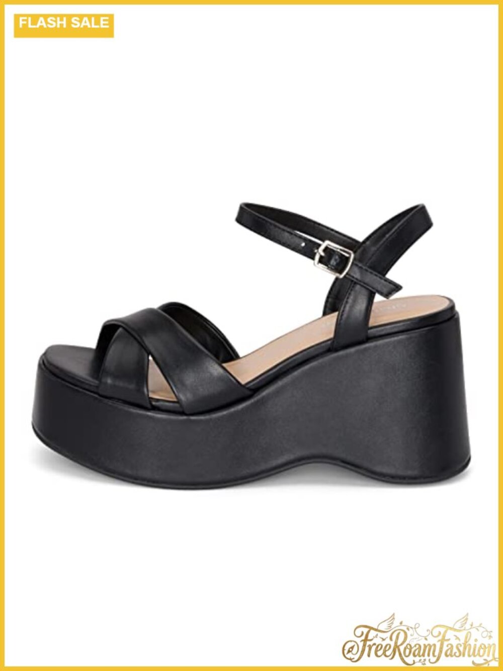Open Toe Ankle Strap Platform Wedge Sandals Faux Leather Casual Summer